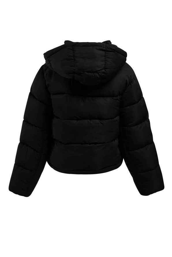 La hearts black hooded puffer jacket sale