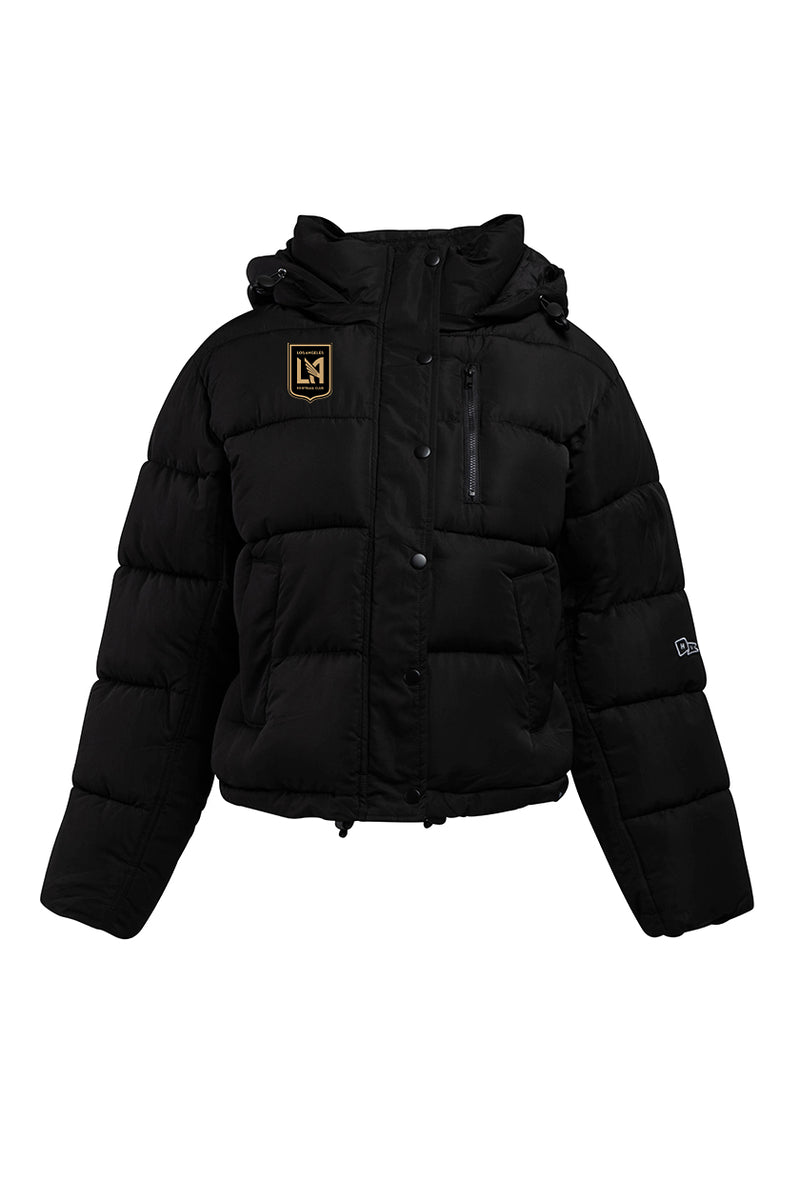 La hearts black hooded puffer jacket sale