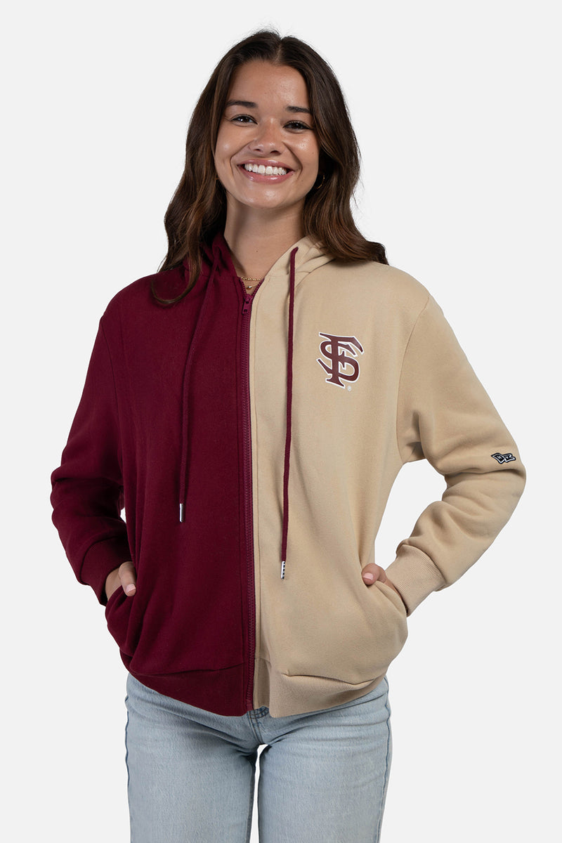 Florida State University Serve Color Block Zip Up Small Maroon and Tan Gold Hype and Vice