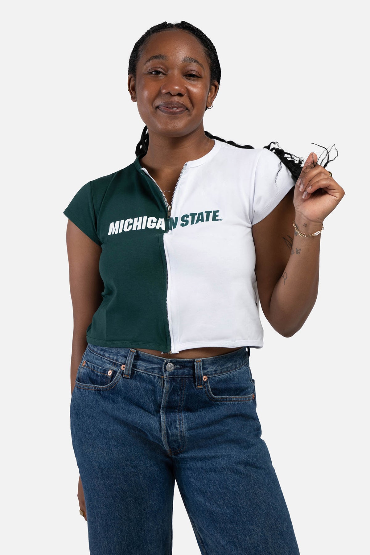 Michigan State Contrast Zip Up Tee