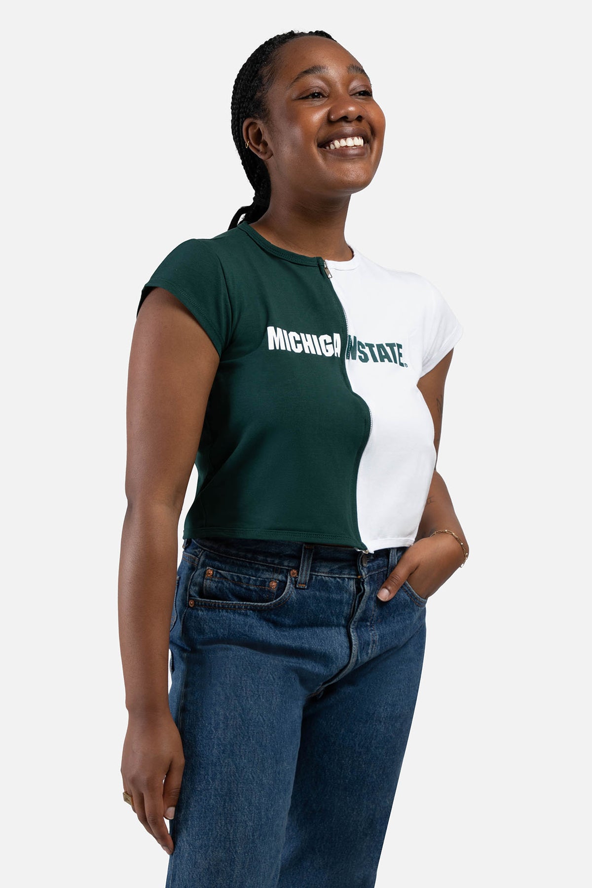 Michigan State Contrast Zip Up Tee